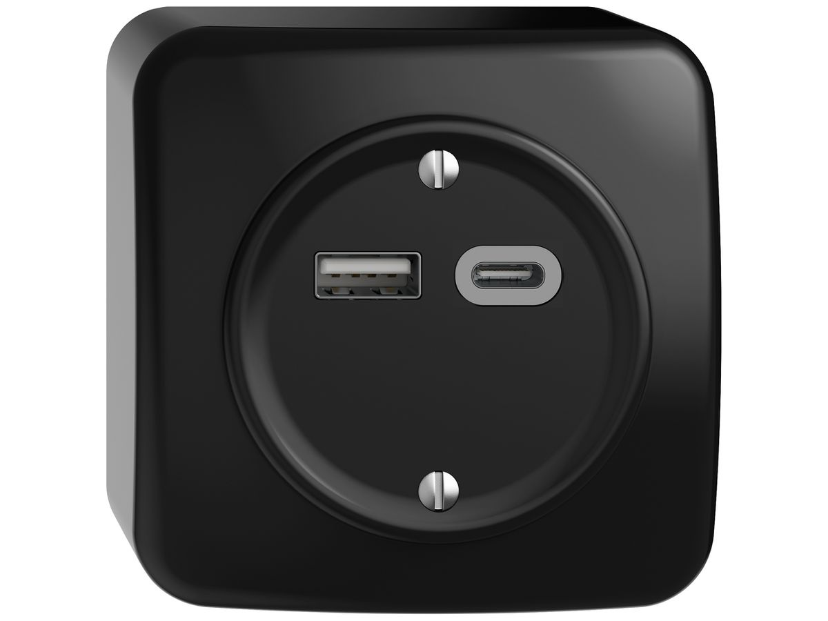 AP-USB-Ladesteckdose STANDARDdue SNAPFIX® 230V AC 18W 1×USB TypA 1×USB TypC sz