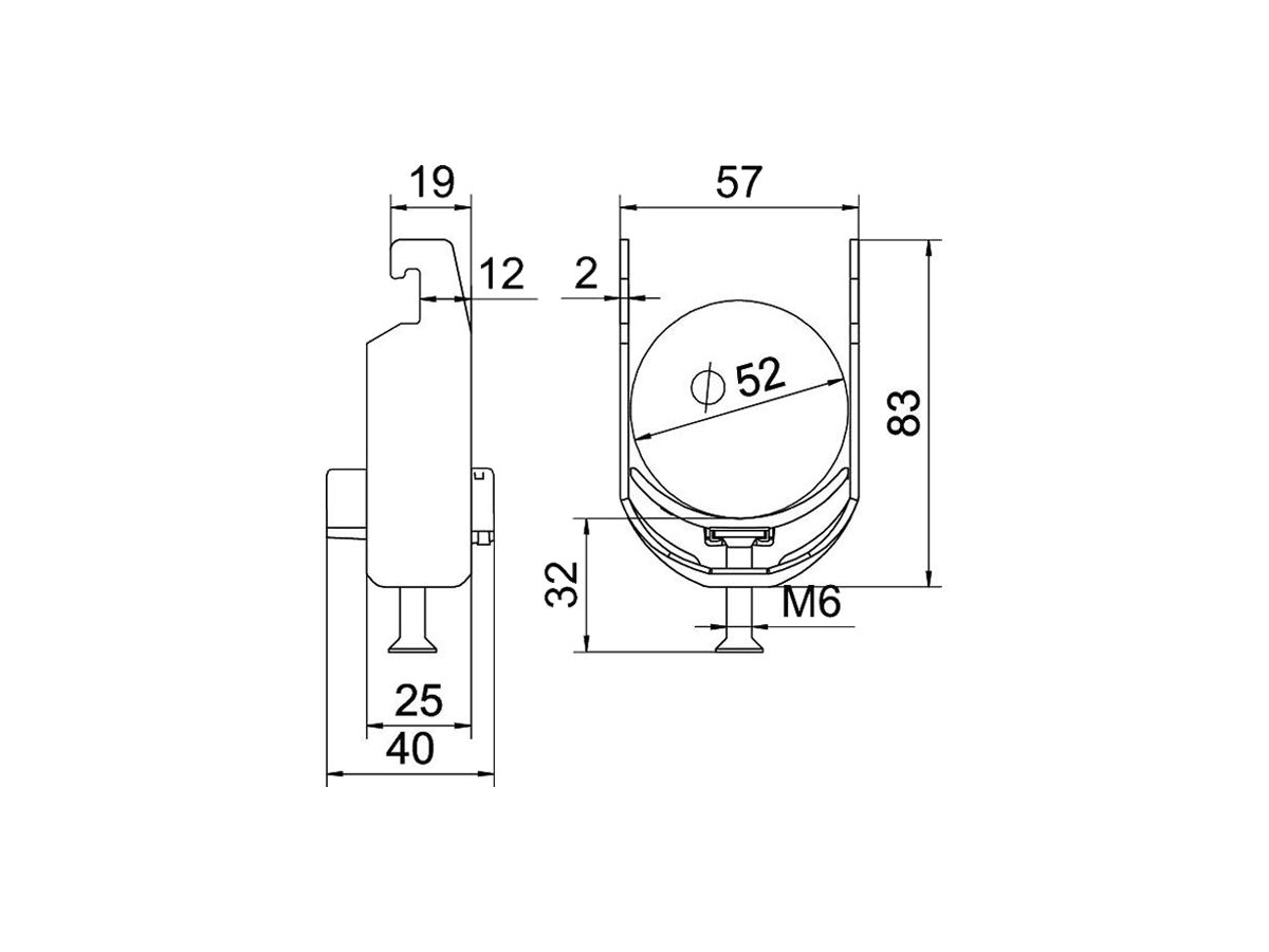 Schnellverleger BET 2056 U-Fuss Kunststoff 46…52mm 1×Kabel Aluminium