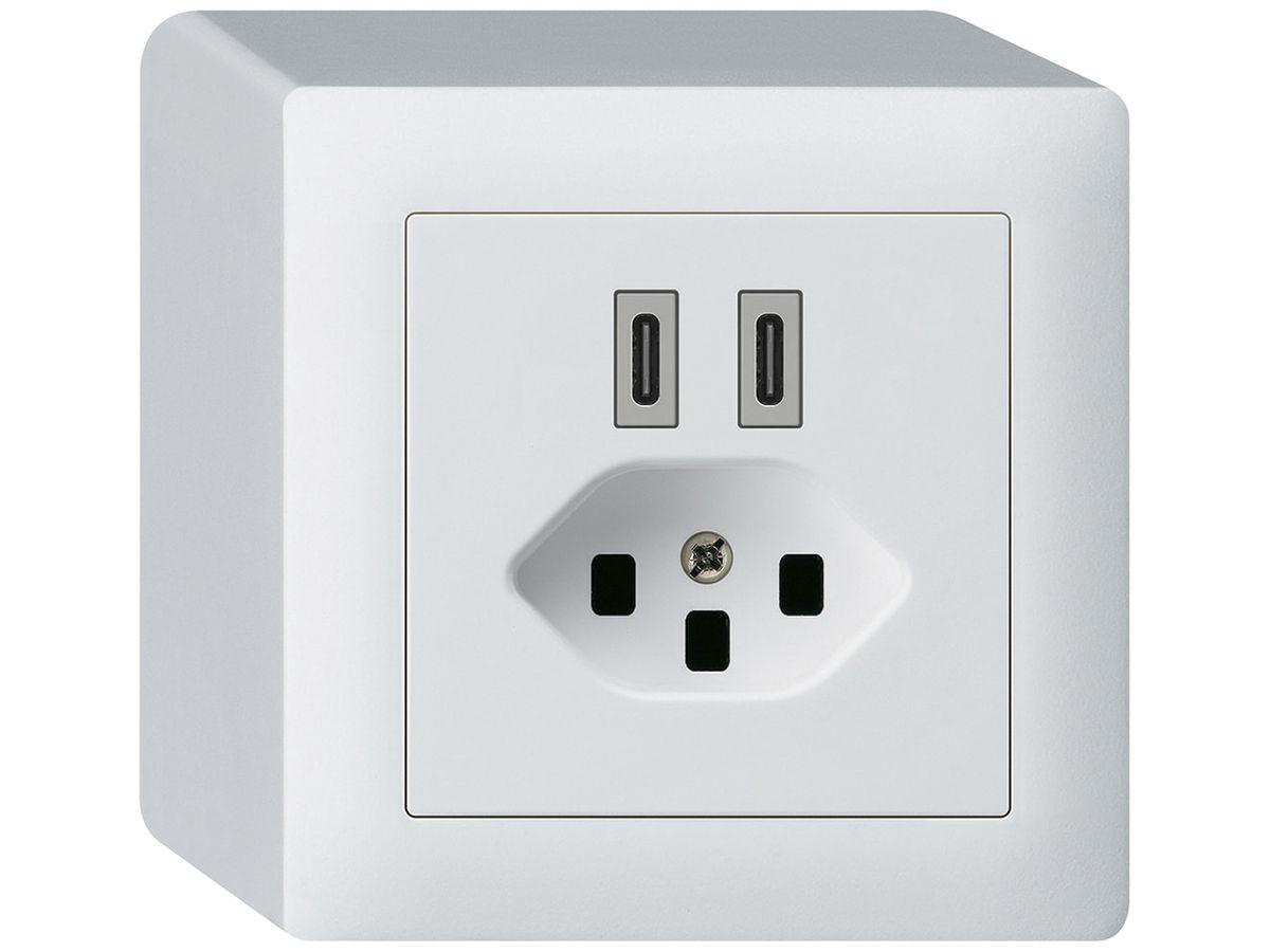 AP-USB-Ladesteckdose Hager kallysto C-C 20W+T23 5V 86×86mm weiss