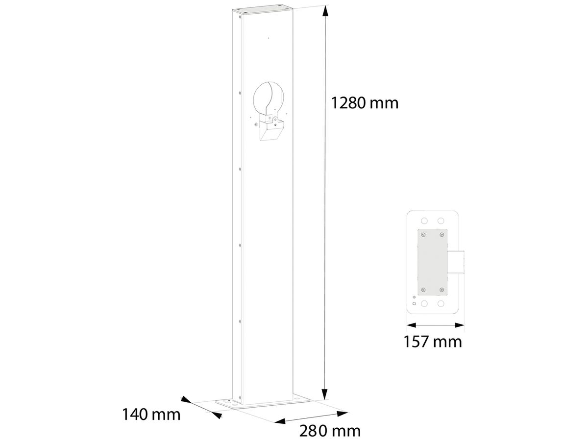 Montagesäule Hager witty rechteckig einseitig 1280×280×140mm Stahl schwarz