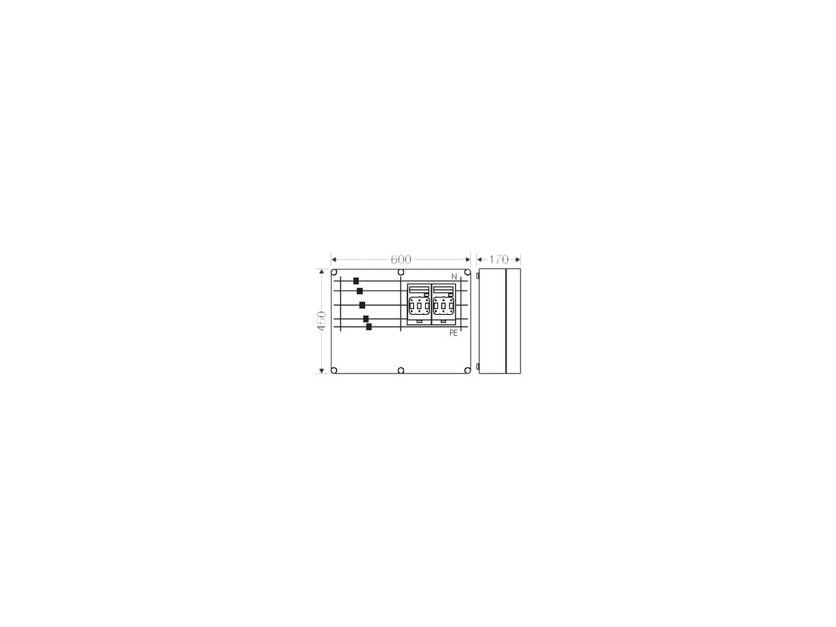 NH-Gehäuse Hensel Mi, 2×3×NH00, mit Sammelschiene, 630A, 5-polig