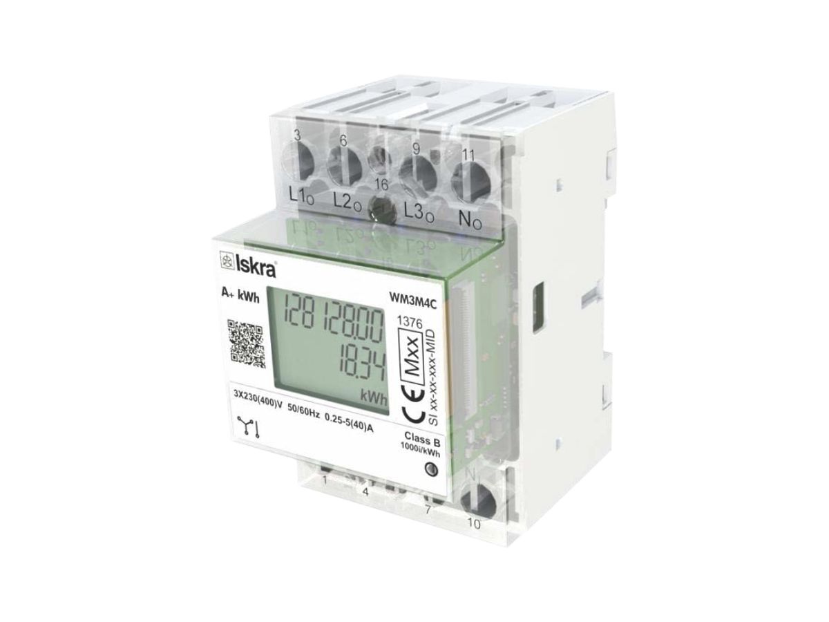 REG-Energiezähler ISKRA 3 Phasen MID 80A QR-Code OCMF bidirektional IR