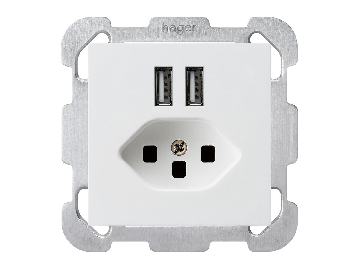 UP-Steckdose 2×USB & T23 kallysto B 2400mA weiss