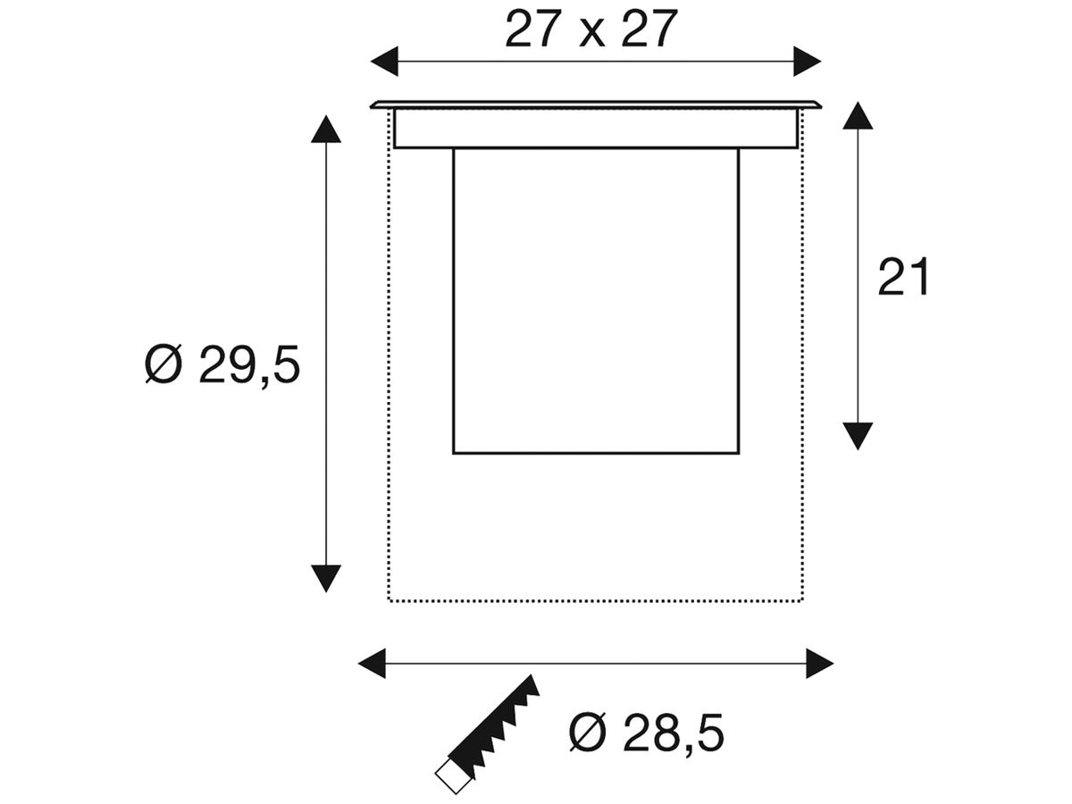 EB-LED-Bodenleuchte SLV DASAR XL IP67 27W 2600lm 830 DALI 270×270 Edelstahl