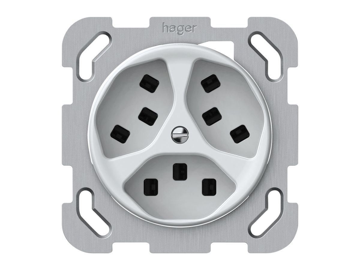 UP-Steckdose origin 3×Typ 23 16A 230V 77×77mm weiss