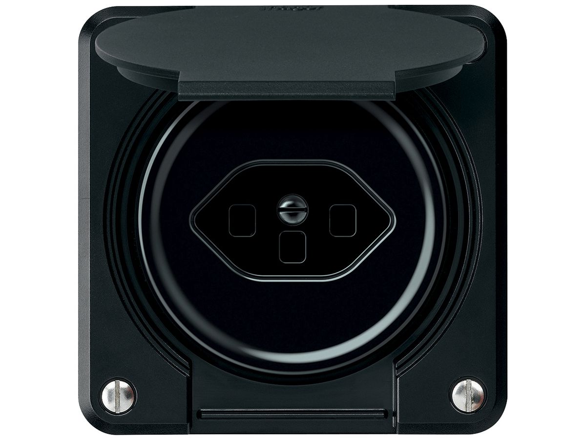Steckdose robusto 1×T23 16A 250V 86×86mm IP21 schwarz