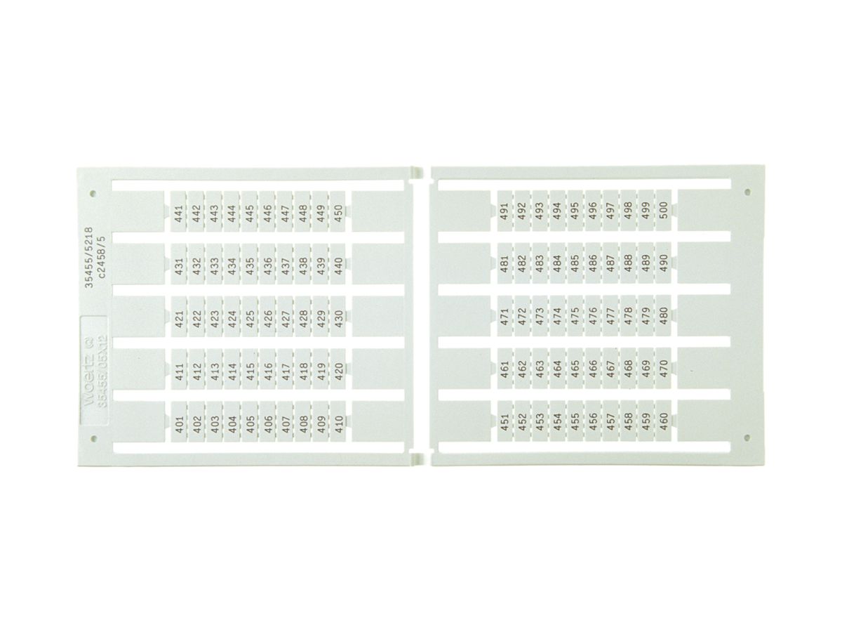 Bezeichnungsschildchen 6×12mm 1×301…400, 5 Karten zu 100