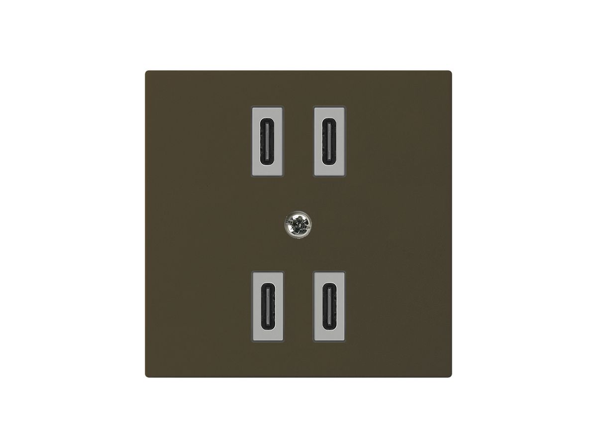 USB-Ladesteckdose Hager kallysto 2×C-C 2×20W oder 4×10W 5V 60×60mm braun