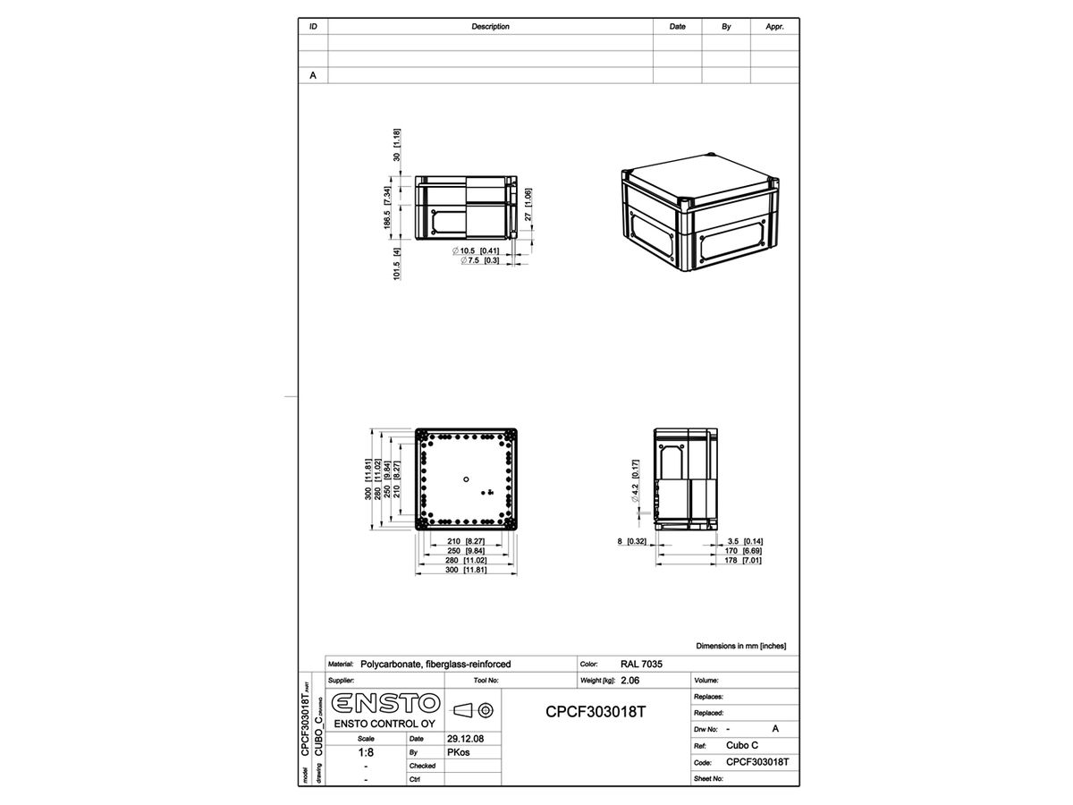 Apparategehäuse CUBO C 300×300×180mm