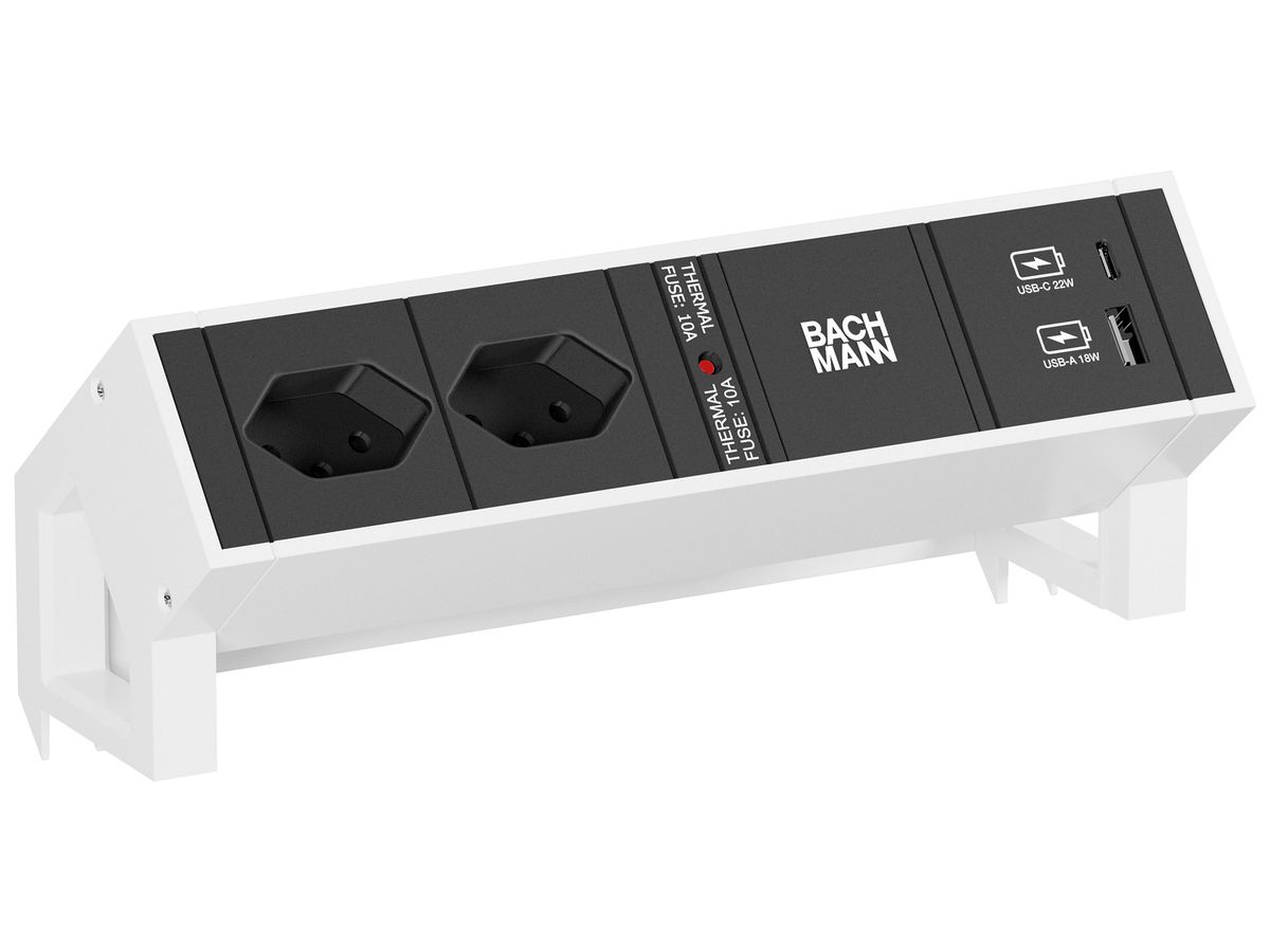 Tischsteckdosenleiste BACHMANN DESK 2 2×T13 1×USB-A 18W 1×USB-C PD 22W 0.2m ws