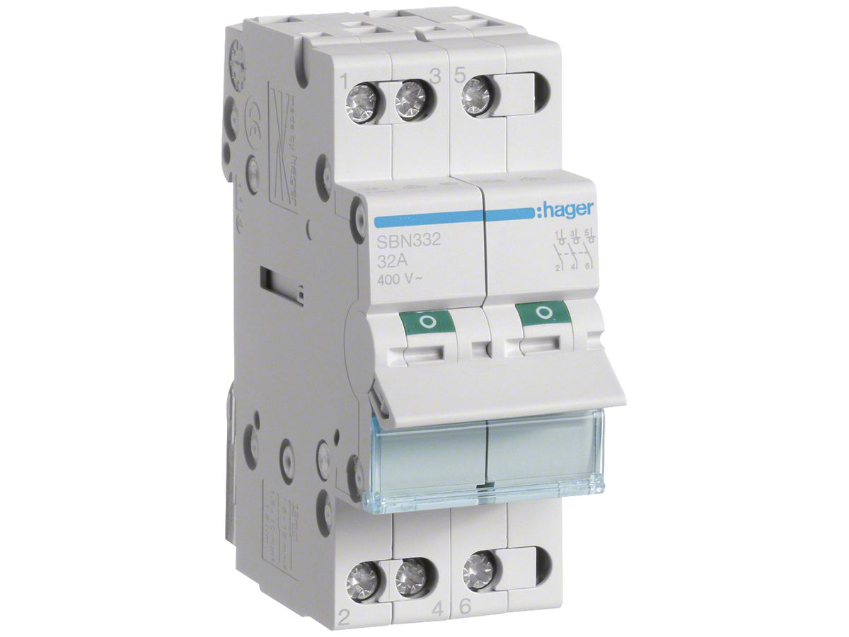 REG-Ausschalter Hager 32A 400V 3 Schliesser 0 Öffner 0 Wechsler 2TE