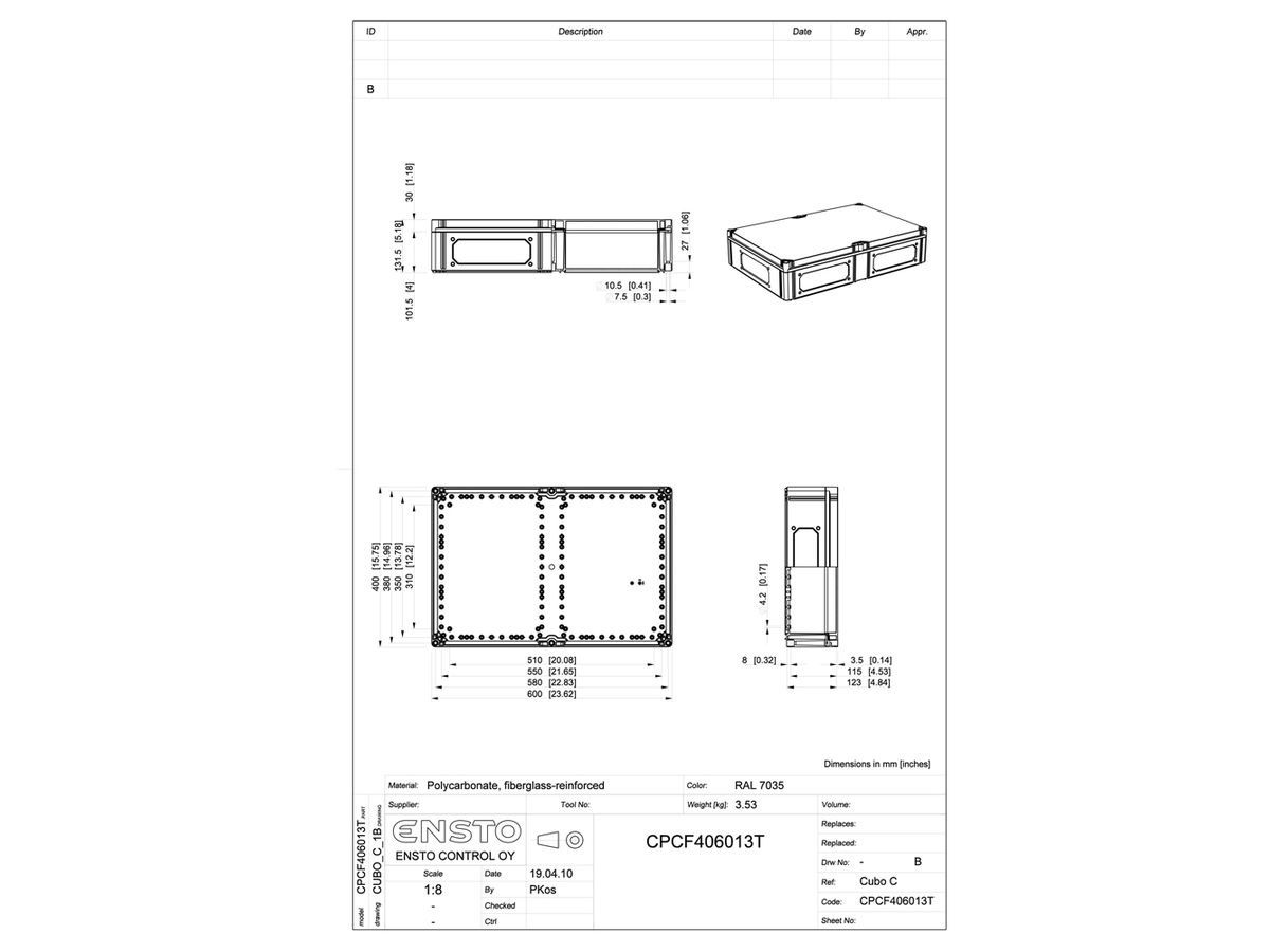 App.-Geh.RW CUBO C 400×600×130 CPCF transparent, T OHI CP 1B