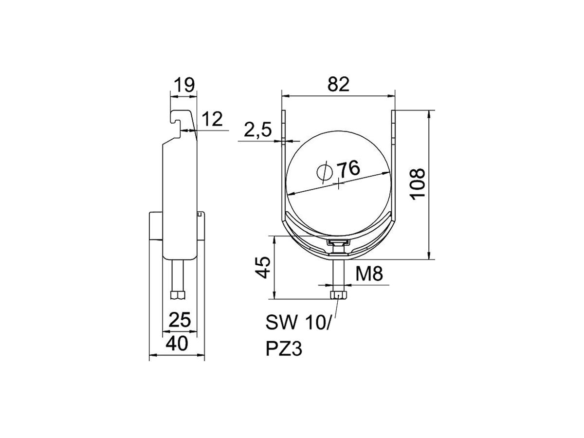 Schnellverleger BET 2056 U-Fuss Kunststoff 70…76mm 1×Kabel Aluminium