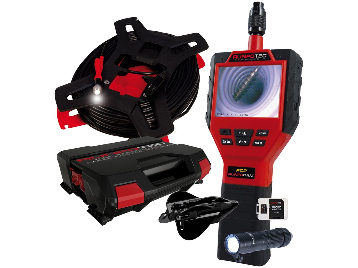 Inspektionskamera RunpoCam RC2 30m, 3.5“ LCD, USB, LED 320lm mit Spule