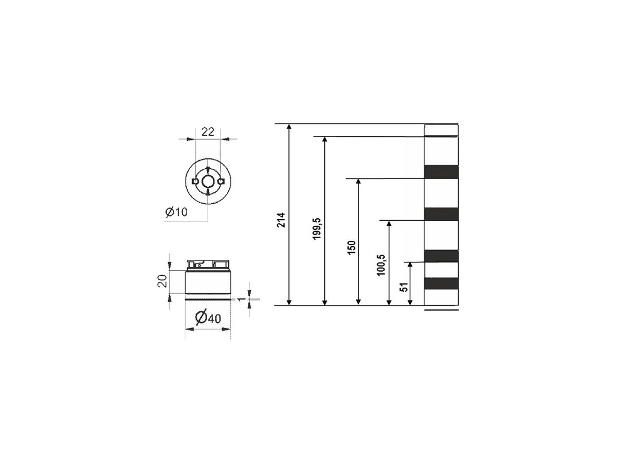 Signalsäule WERMA KS40 Design BWM, 24VAC/DC, grün/gelb/rot