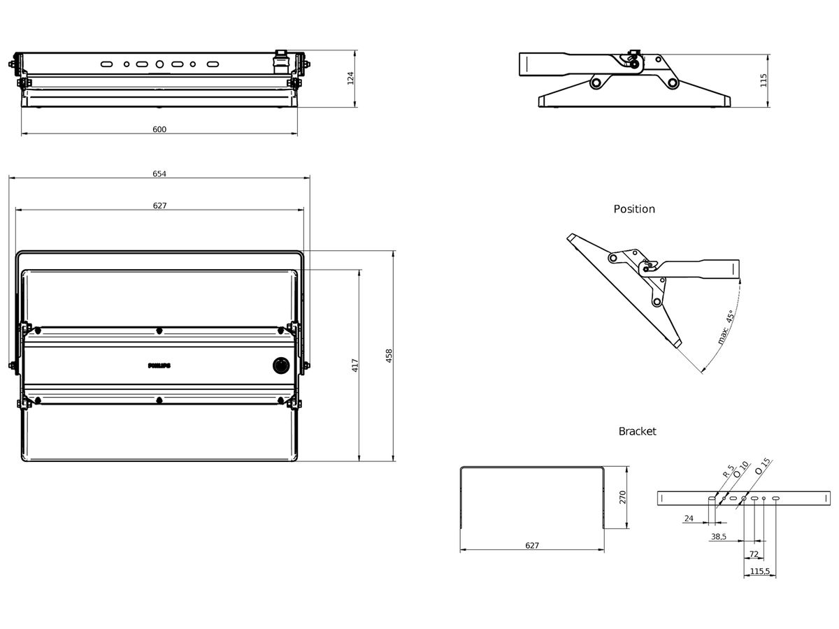 LED-Hallenstrahler GentleSpace 152W 25000lm 840 IP65 WB DALI 458×656