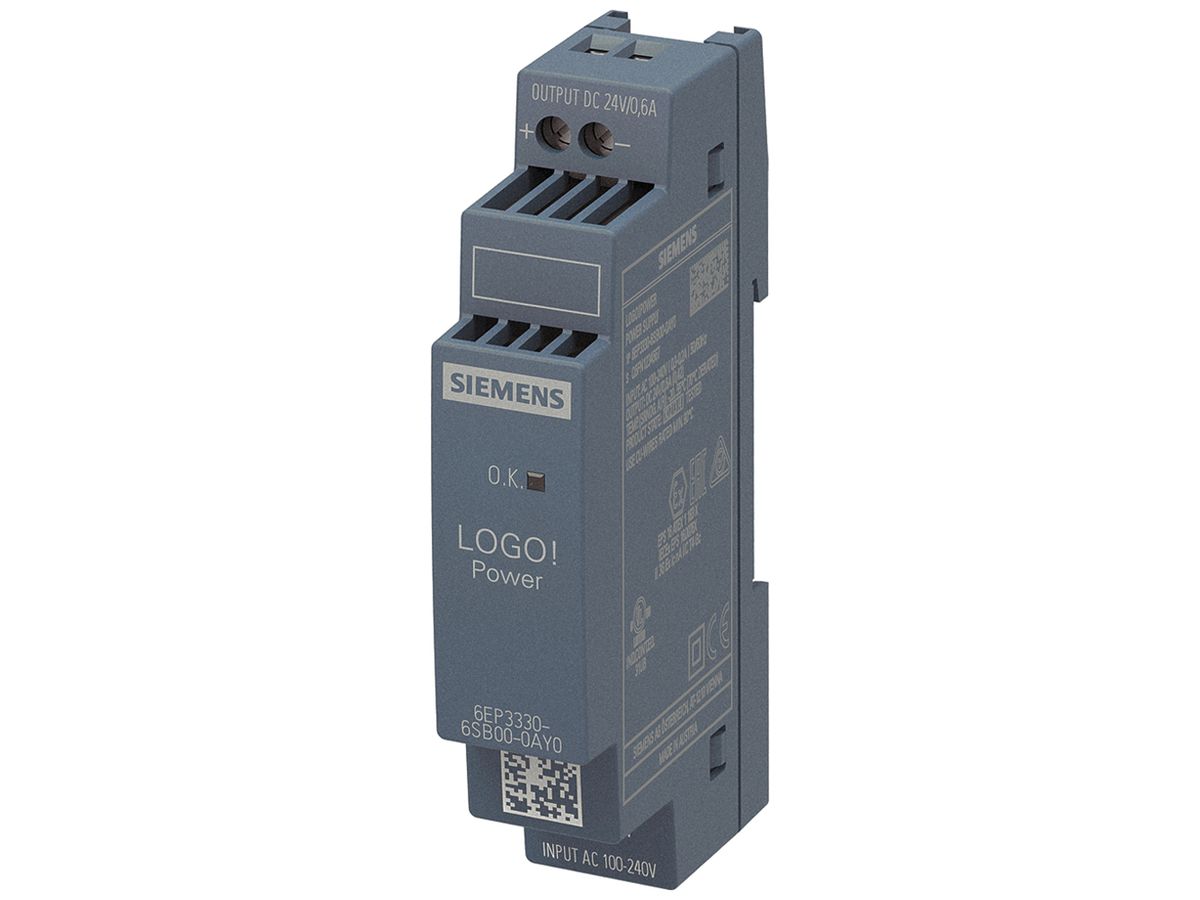 Stromversorgung Siemens LOGO!POWER, IN:100…240VAC, OUT:24VDC/0.6A, 1TE