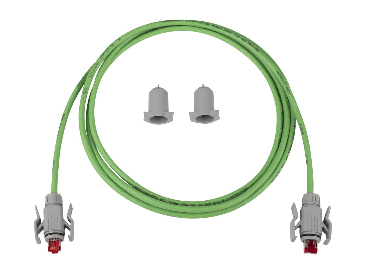 Patchkabel RJ45 R&MIndustrial, Kat.6A S/FTP, 4P, PUR LSZH grün, IP67↔IP67, 5m