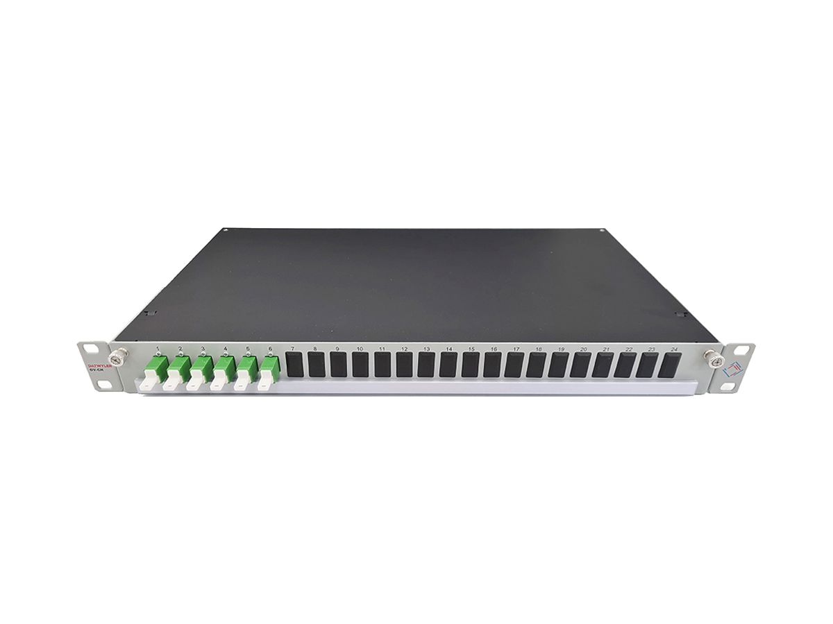 Spleissbox 19" Dätwyler OV-CH 6×LSH/APC grün OS2 vertikal 1HE Silber