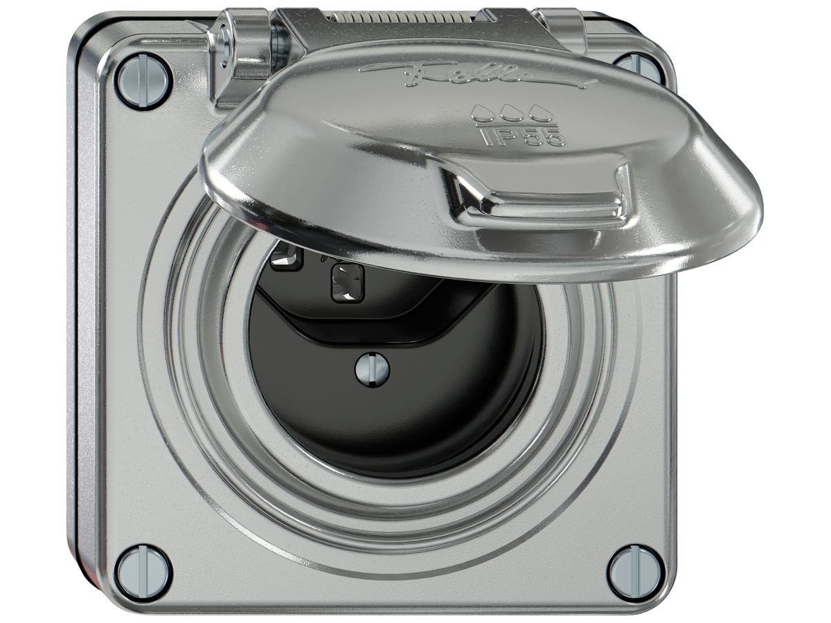 UP-Steckdose ELEMENT SNAPFIX® 1×Typ 23 16A 250V mit Klappdeckel IP55 alu