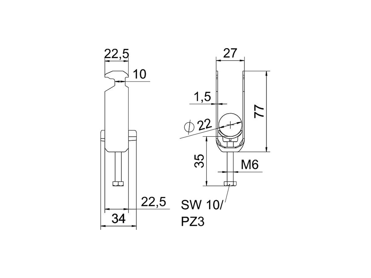 Schnellverleger BET 2056 H-Fuss Kunststoff 16…22mm 2×Kabel A2 1.4301