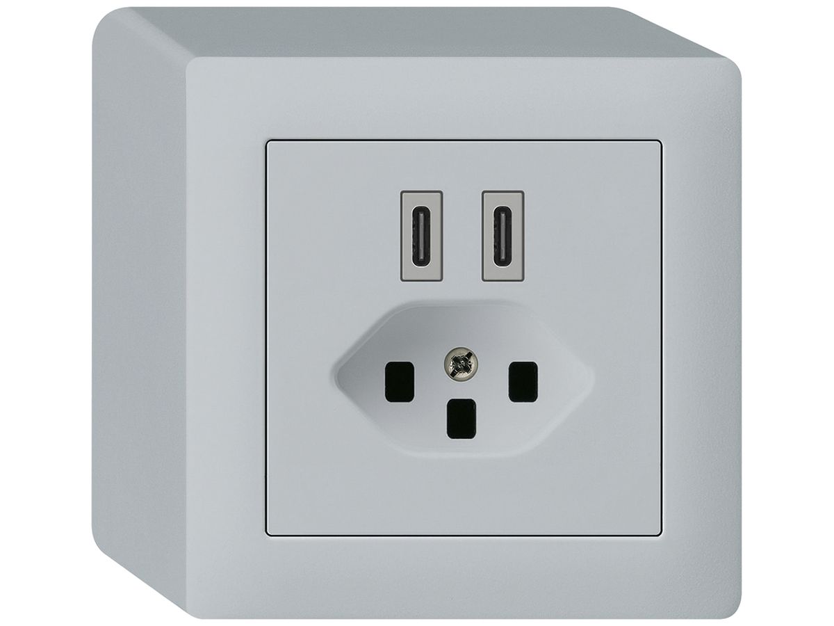 AP-USB-Ladesteckdose Hager kallysto C-C 20W+T23 5V 86×86mm grau