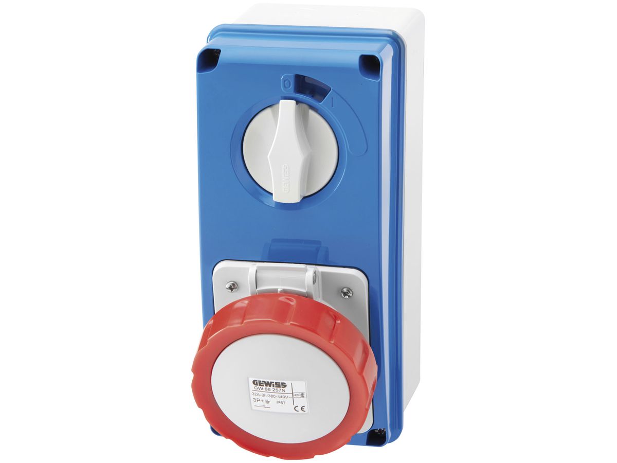 AP-Steckdose CEE GEWISS 16A IP67 5P 6h 415V verriegelbar 220×103×151mm rot