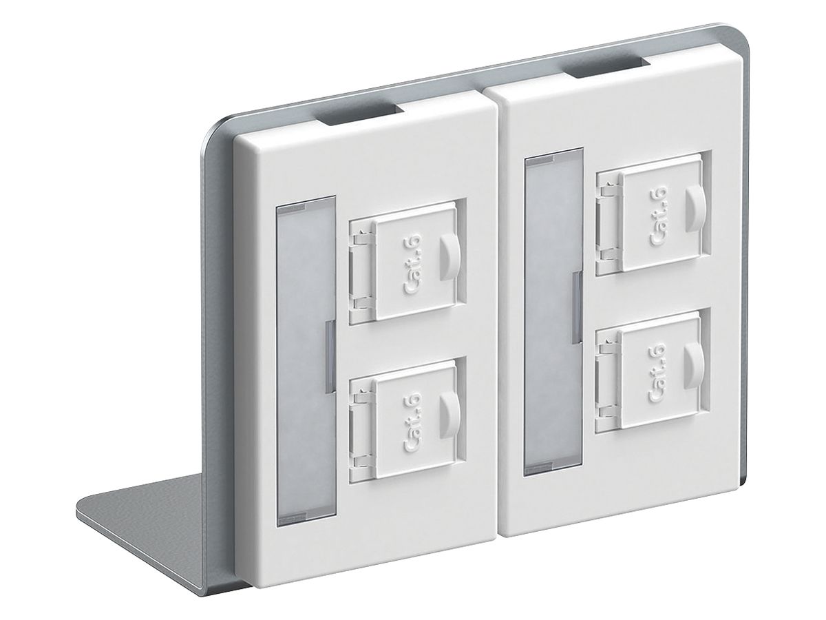 Winkelträger Hager mit 2×FLF und 4×RJ45 Kat.6 ungeschirmt weiss