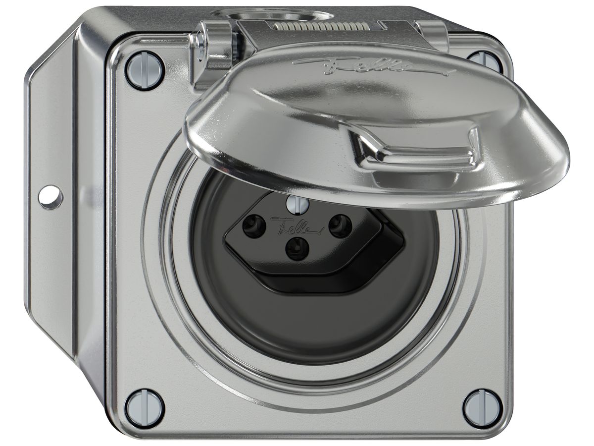 AP-Steckdose ELEMENT SNAPFIX® 1×Typ 13 10A 250V mit Klappdeckel IP20 alu