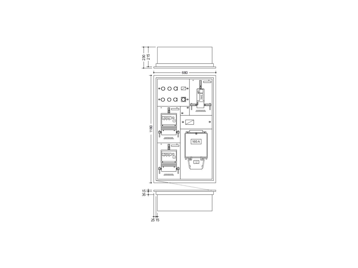 UP-Zählerkasten HAG 2 Zähler 1 NKE 1 Hausanschlusskasten 680×1180mm