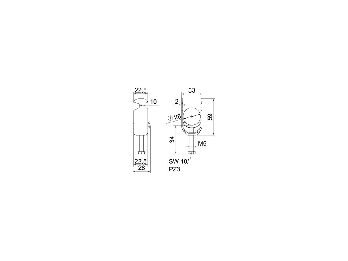 Schnellverleger BET 2056 H-Fuss Metall 22…28mm 2×Kabel Stahl tfZn