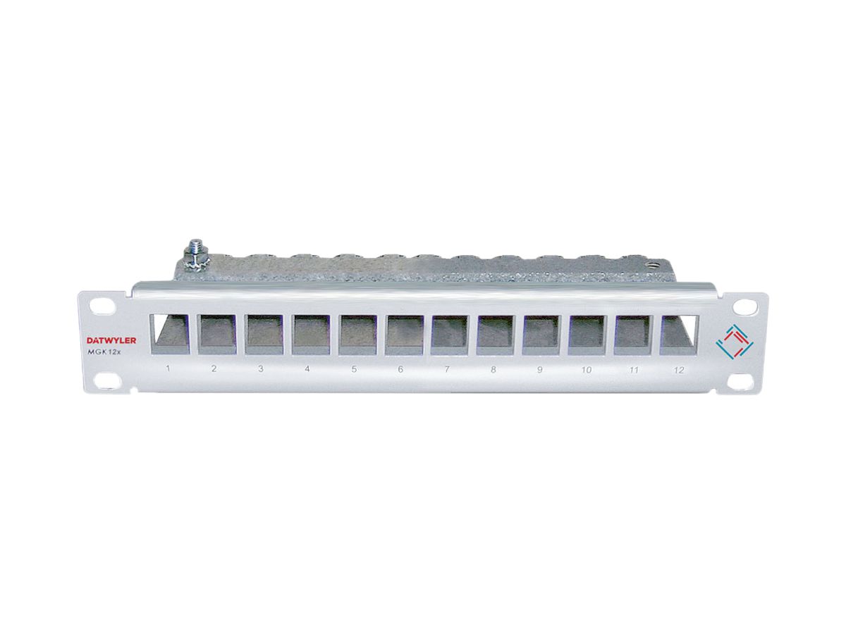 Patchpanel 10" Dätwyler MGK 1HE für 12×GG45, Edelstahl