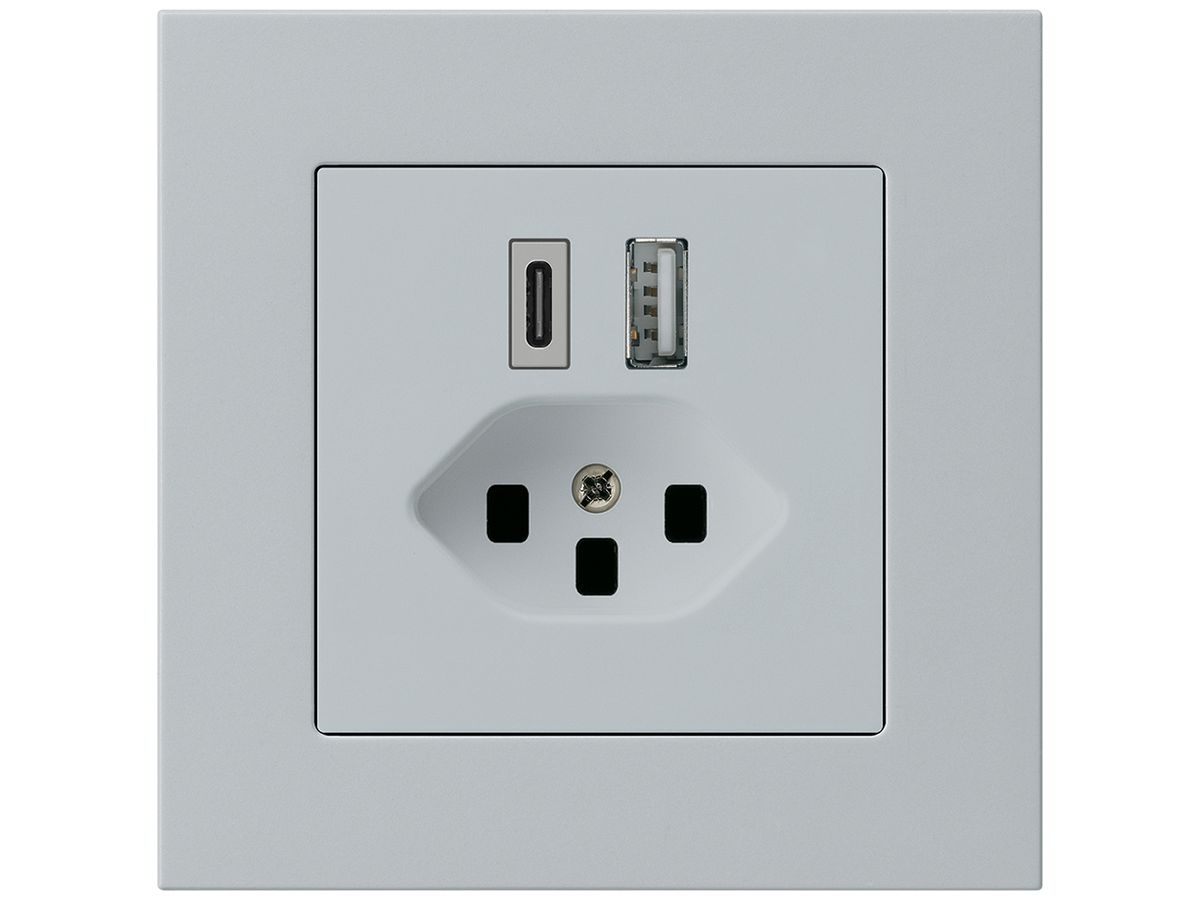 UP-USB-Ladesteckdose kallysto.pro 18W PD 1×Typ A 1×Typ C T23 hellgrau