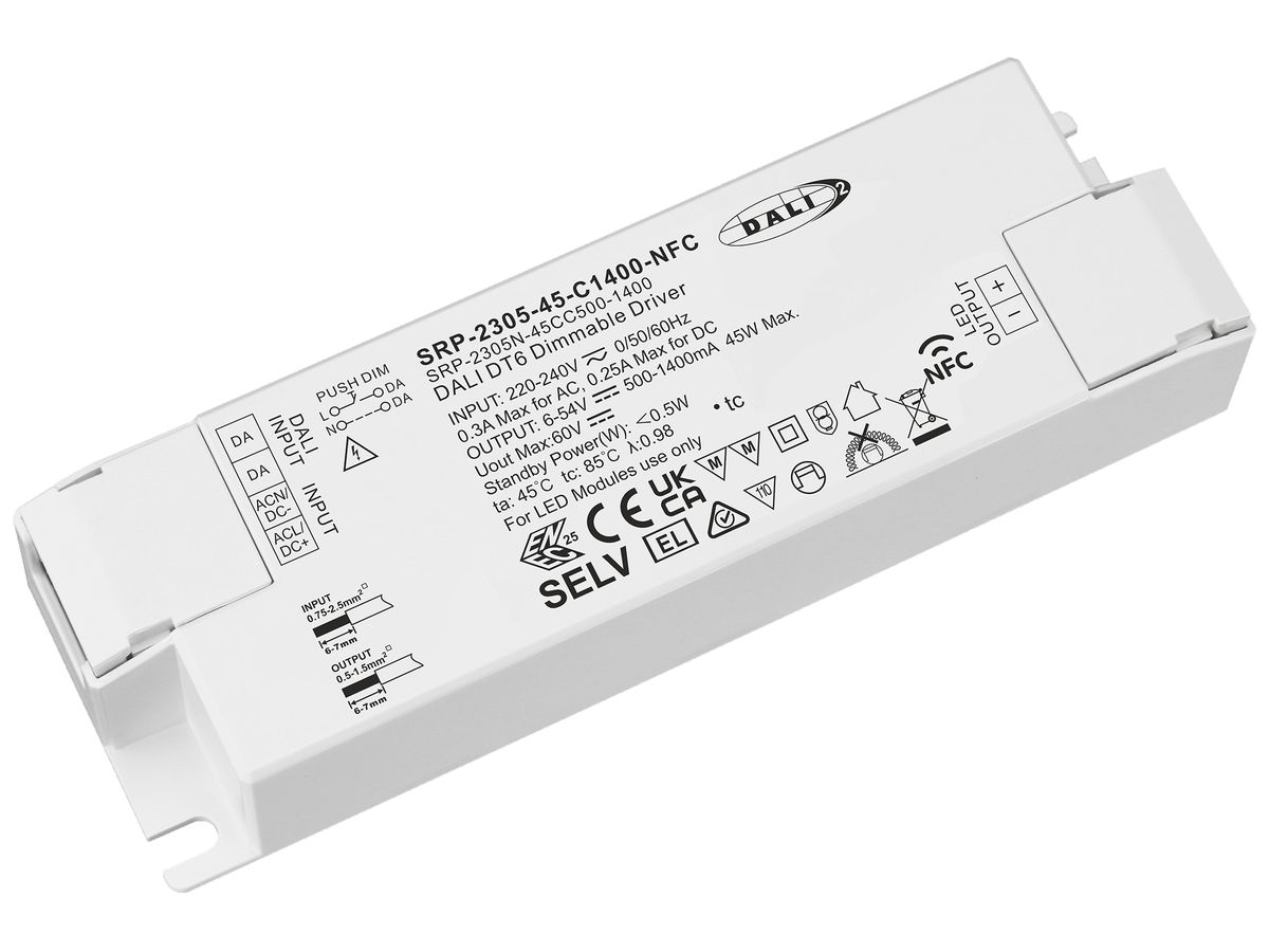 LED-Betriebsgerät SUNRICHER SRP-2305 0…45W OUT:6…60V 500…1400mA DALI2