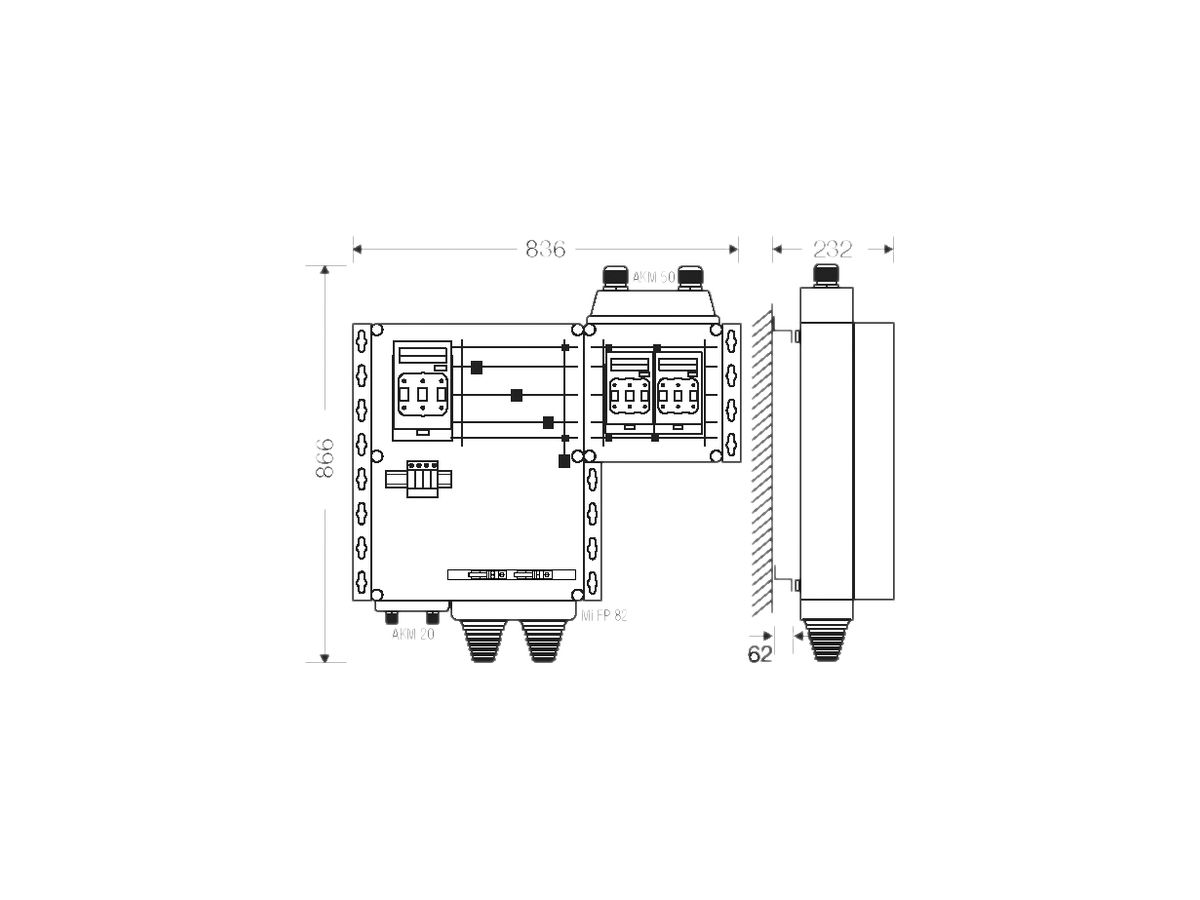 Verteiler Hensel Mi 2×3×NH 00, 125A, mit Überspannungsschutz TN-S/TT