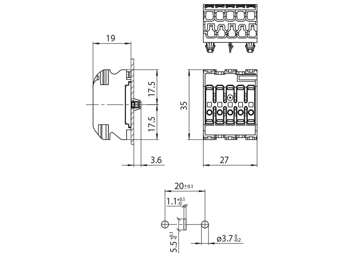 Verbindungsklemme 5P 0.5…2.5mm² steckbare Erdung ws
