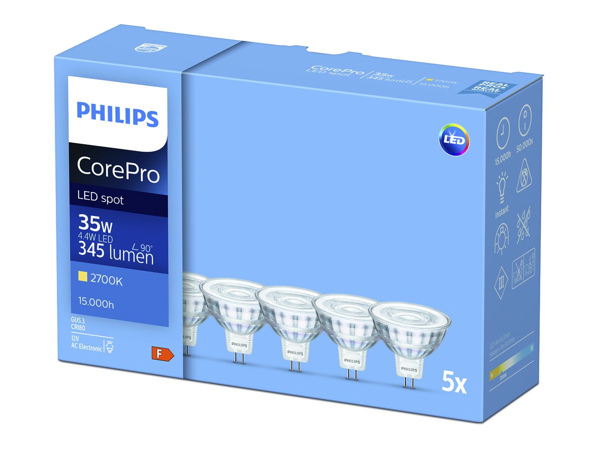 LED-Lampe CorePro LEDspot Classic GU5,3 36D 4.4…35W 827, 5Stück