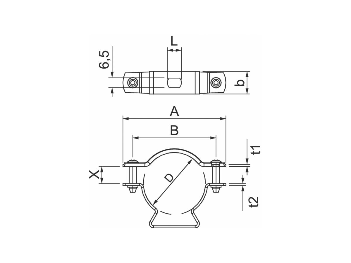 Rohr-/Kabelschelle Bettermann, mit Schraubenloch, Ø36…44mm, V4A, 1.4571