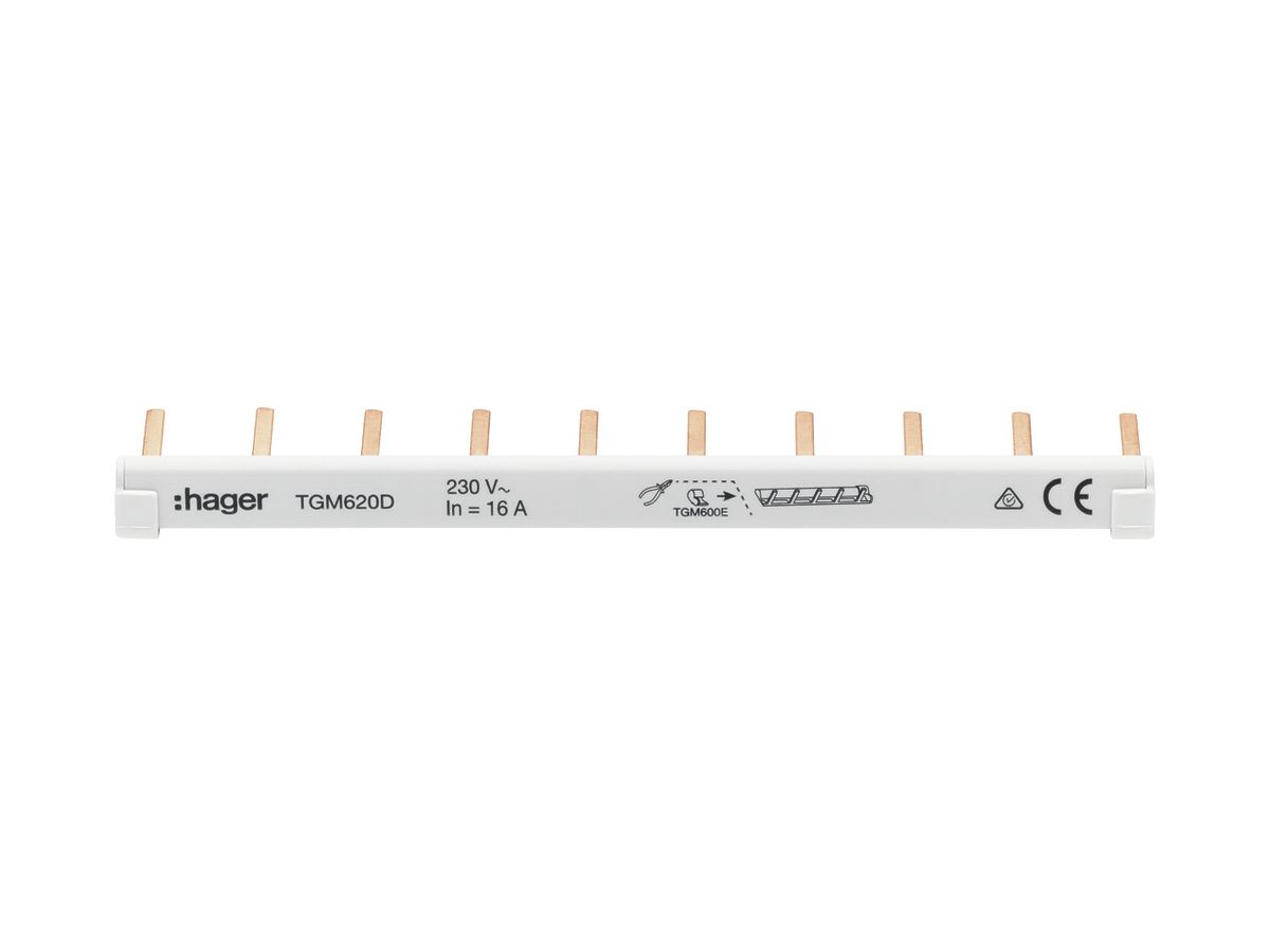 Phasenschiene-Set Hager 2 Stromschienen 6mm² 10 Kontakte+4 Endkappen 2 Stück