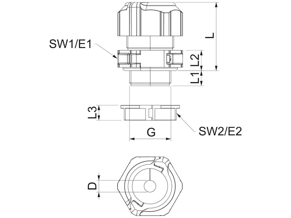 Kabelverschraubung Bettermann V-TEC TB25 teilbar M25 1×Ø9…11mm IP67 grau