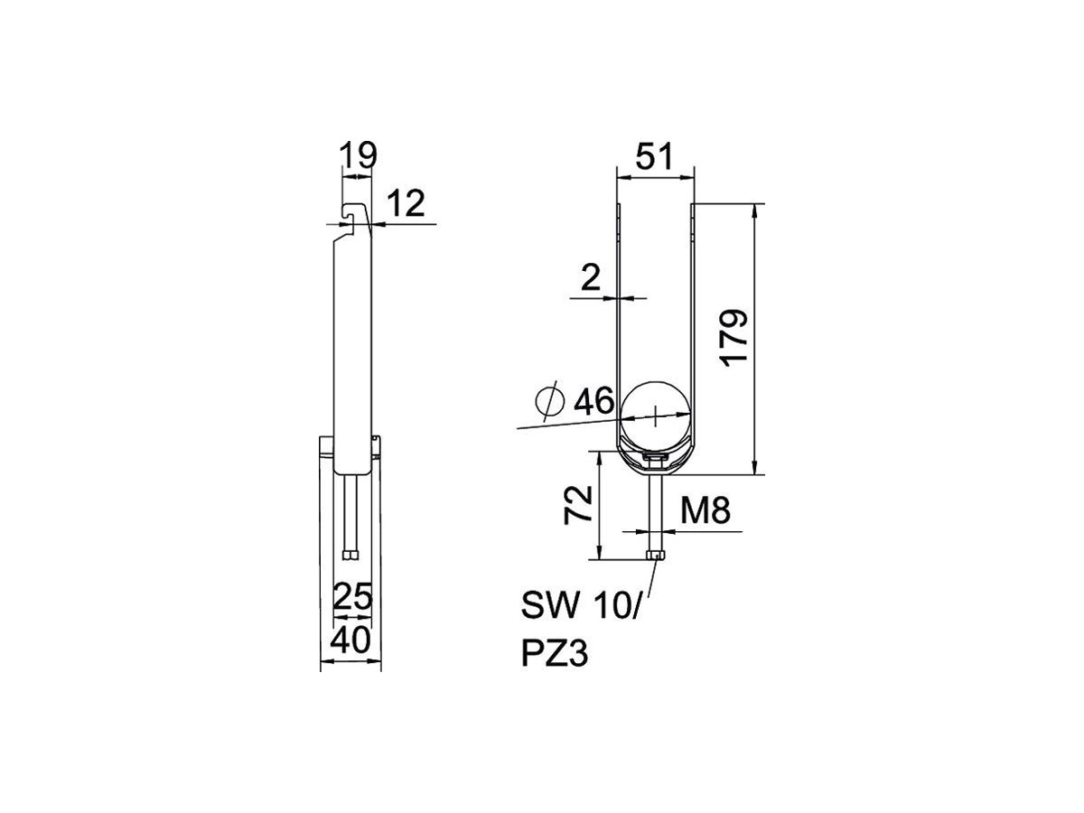 Schnellverleger BET 2056 U-Fuss Kunststoff 40…46mm 3×Kabel Stahl tfZn