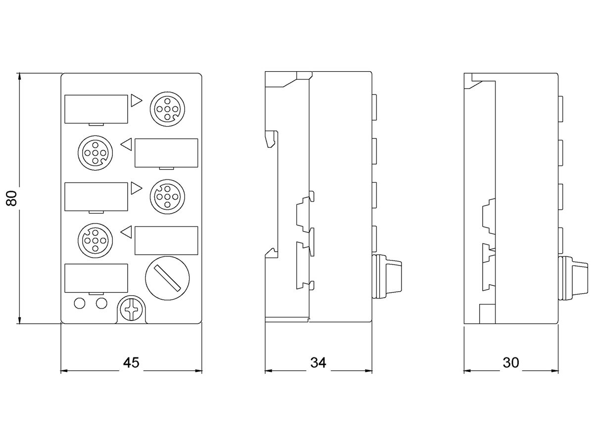 ASi-Kompaktmodul Siemens 3RK1 K45 4×DI (≤200mA) über M12-Anschlüsse IP67