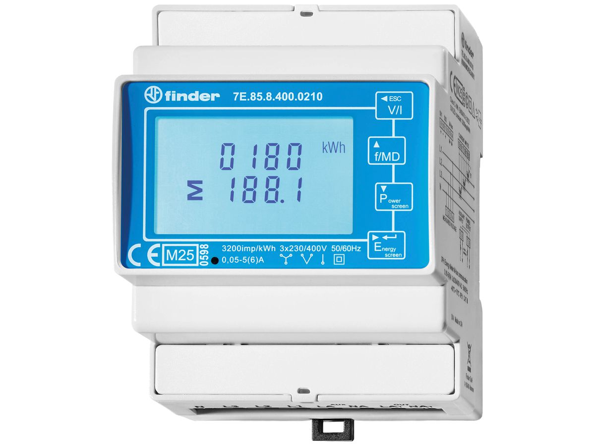 REG-Energiezähler FINDER 7E.85 3LN indirekt 1A Modbus Multitarif S0 MID