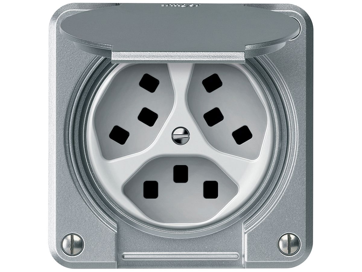 Steckdose robusto 3×T23 16A 250V 86×86mm IP21 Aluminium