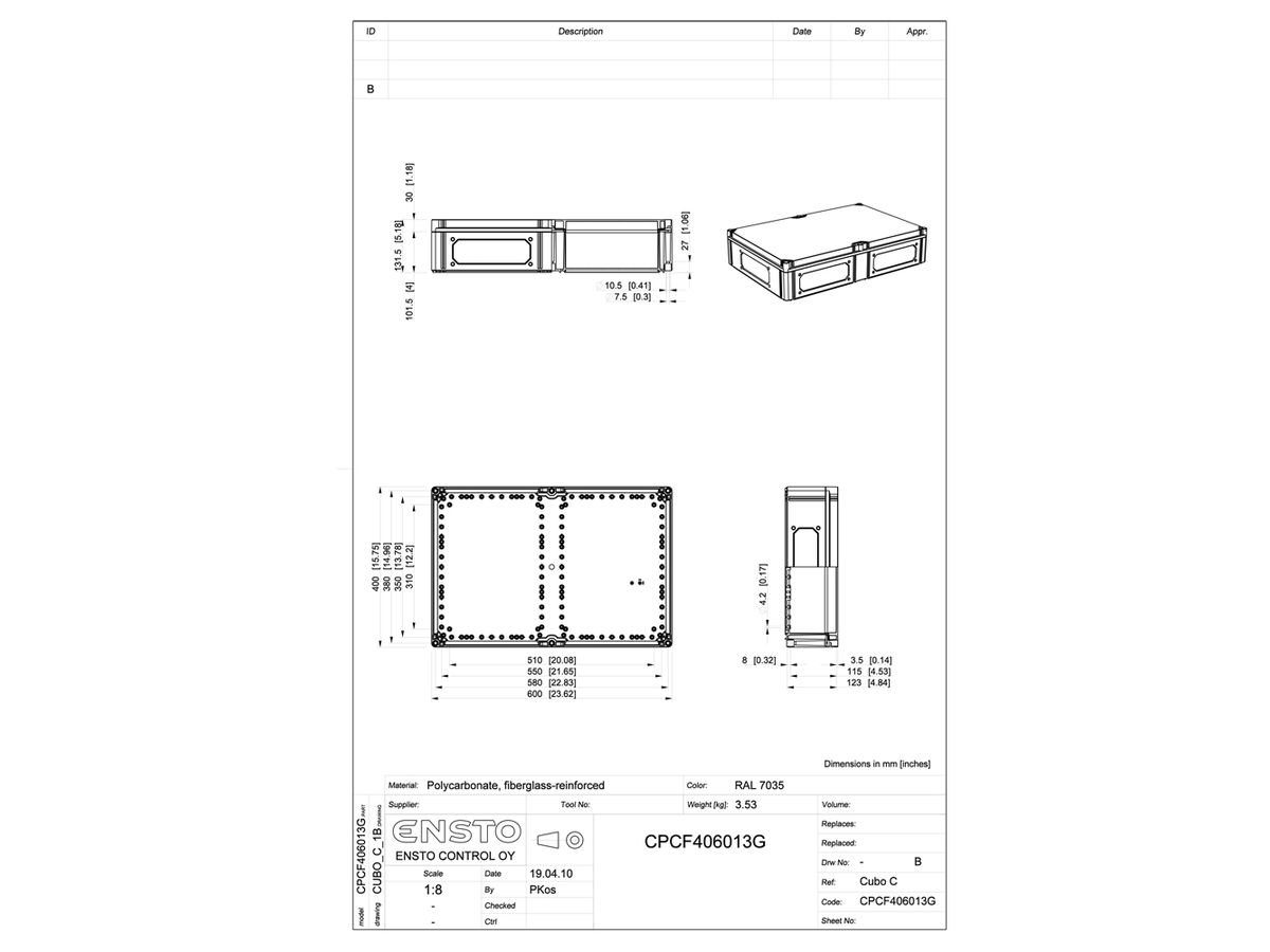 App.-Geh.RW CUBO C 400×600×130 CPCF G OHI CP 1H grau