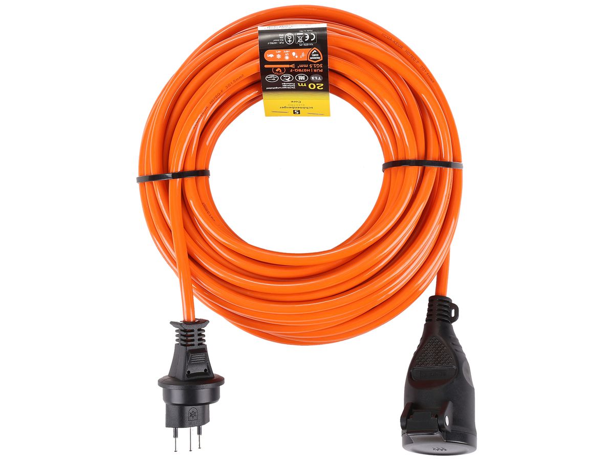Verlängerungskabel PUR 10A 230V Stecker Typ 13 Kupplung Typ 13 Ø15mm 20m orange