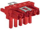 T-Verteiler WAGO 5L 1×Stecker/2×Buchse rot 25A 400V Cod.P 3.Verriegelungsklinke