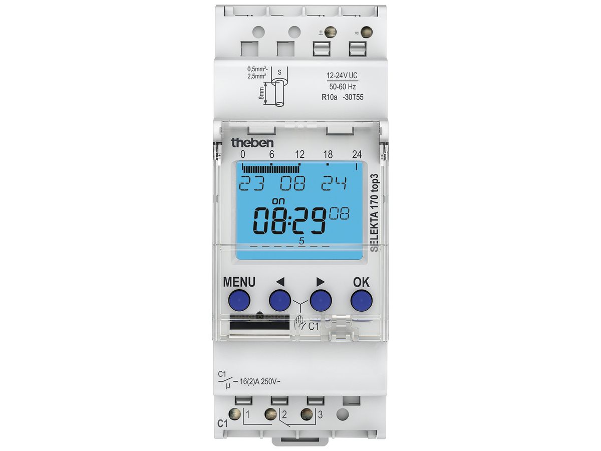 REG-Schaltuhr digital Theben SELEKTA 170 top3 12…24V 16A Wochenprogramm 1-Kanal