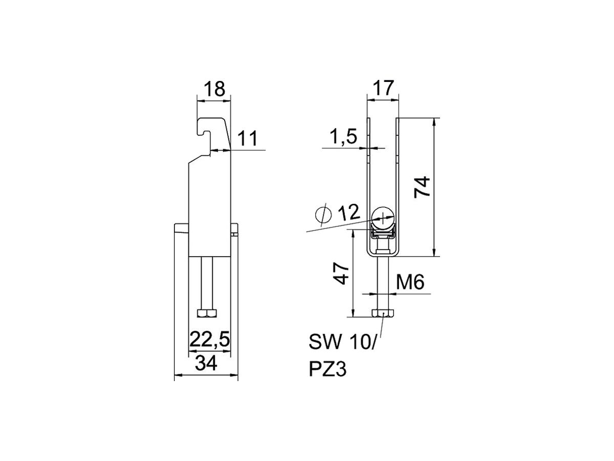 Schnellverleger BET 2056 U-Fuss Kunststoff 8…12mm 3×Kabel Stahl tfZn