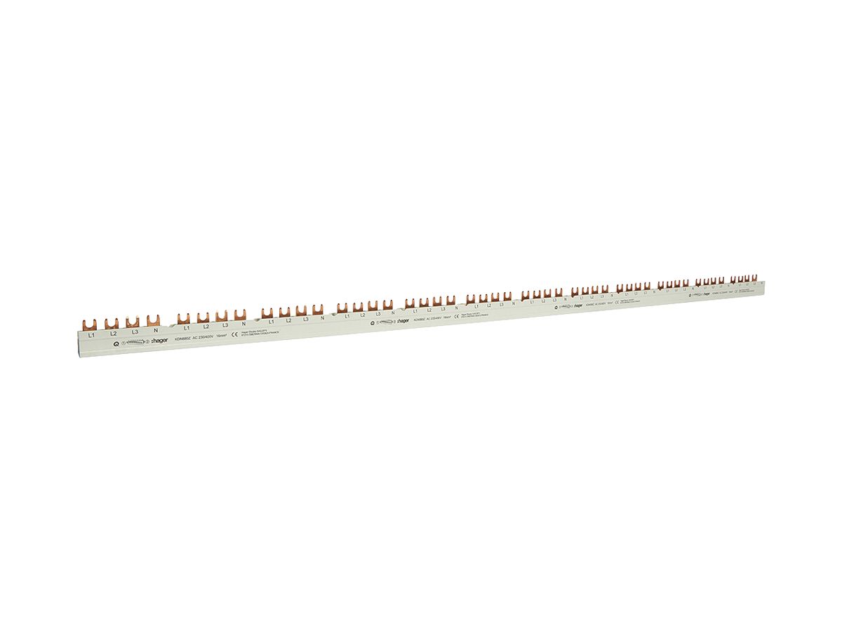 Phasenschiene Hager 4P 3L Gabel 16mm² 80A 1035×12mm weiss